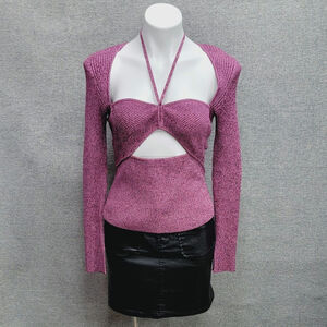 JOHNATHAN SIMKHAI ALEXIA RIBBED MARLED SWEETHEART NECKLINE TOP, SIZE L